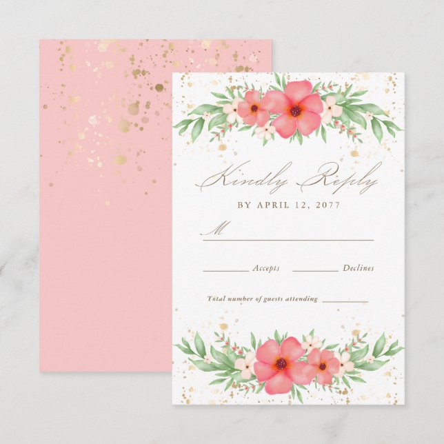 Boho Pink & Ivory Greenery Floral Wedding RSVP (Vorne/Hinten)