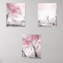 Boho Pink Landschaft Mauer Set von 3