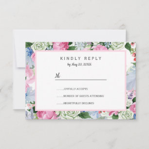 Boho pink lavender blauen Wiesenliebhaber Hochzeit RSVP Karte