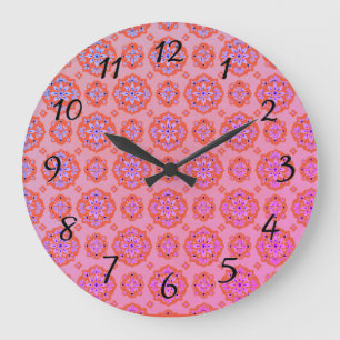 Boho Pink Lila blaues Muster Akrylhaluhr Große Wanduhr
