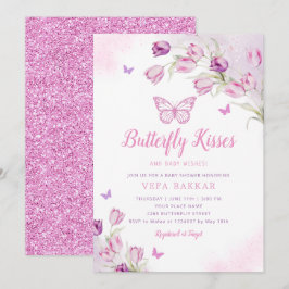 Boho Pink Lila Floral Butterfly Girl Babydusche Einladung