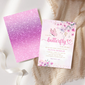 Boho Pink Lila Floral Butterfly Girl Babydusche Einladung
