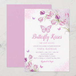 Boho Pink Lila Floral Butterfly Girl Babydusche Einladung