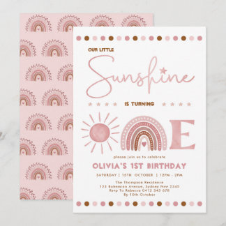 Boho Pink Little Sunshine Rainbow Girl Birthday Einladung