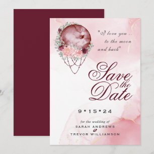 Boho Pink Maroon Moon Mandala Save the Date Einladung
