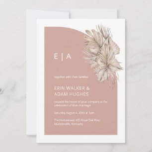 Boho Pink Minimalistisch Monogram Half Arch Weddin Einladung