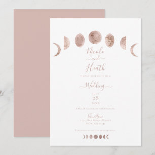 Boho Pink Mondphasen Moderne Minimal Hochzeit Einladung