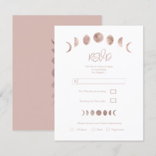 Boho Pink Mondphasen Moderne Minimal Hochzeit RSVP Einladung