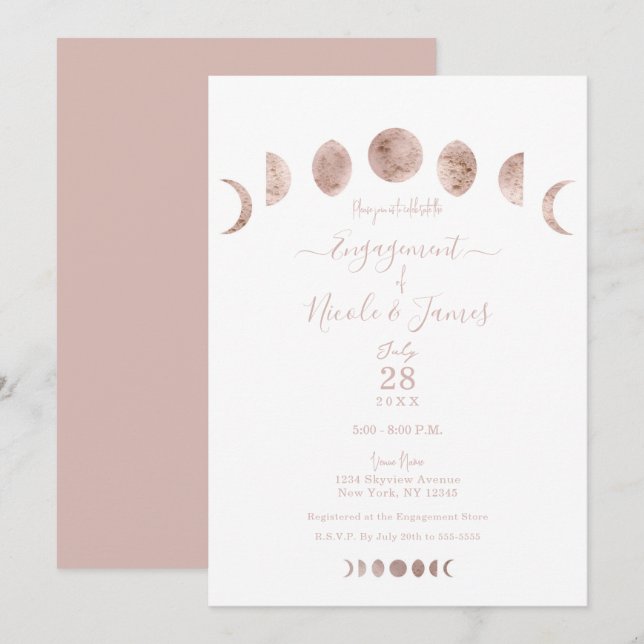 Boho Pink Moon setzt moderne minimale Verlobung ei Einladung (Vorne/Hinten)