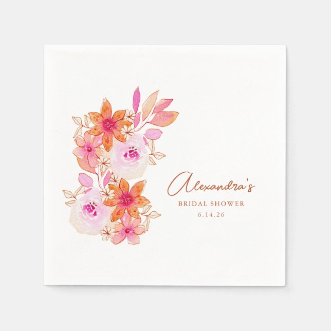 Boho Pink Orange Blume Brautparty Custom Serviette (Vorderseite)
