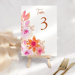 Boho Pink Orange Blume Custom Tischnummer<br><div class="desc">Boho Watercolor Pink Orange Blume Custom Tischnummer</div>
