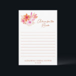 Boho Pink Orange Blume Dusche für die Braut Hinweiskarte<br><div class="desc">Boho Watercolor Pink Orange Blume Brautparty Beratung für die Bride Card</div>