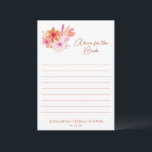 Boho Pink Orange Blume Dusche für die Braut Hinweiskarte<br><div class="desc">Boho Watercolor Pink Orange Blume Brautparty Beratung für die Bride Card</div>