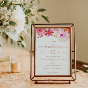 Boho Pink Orange Floral Chic Custom Wedding Menükarte