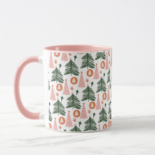 Boho Pink Orange Grüne Weihnachtsbaumen Trendy Pin Tasse (Links)