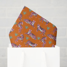 Boho Pink Orange Jungle Tiger Animal Pattern Seidenpapier