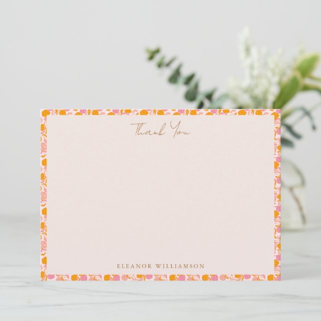 Boho Pink Orange Niedliche Babydusche Custom Dankeskarte (Stehend Vorderseite)
