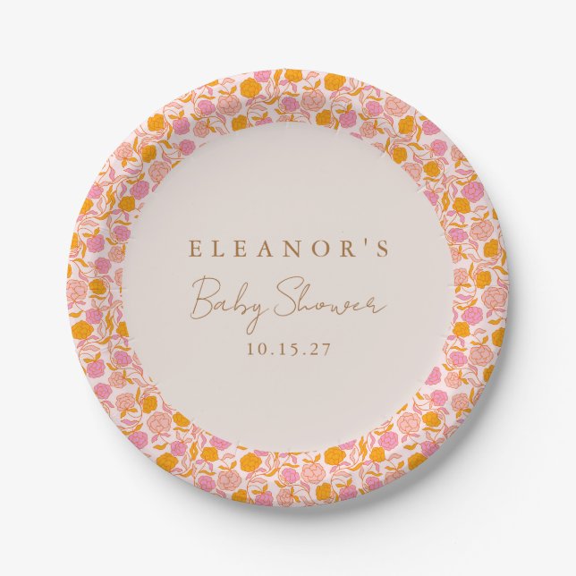 Boho Pink Orange Niedliche Babydusche Custom Pappteller (Vorderseite)