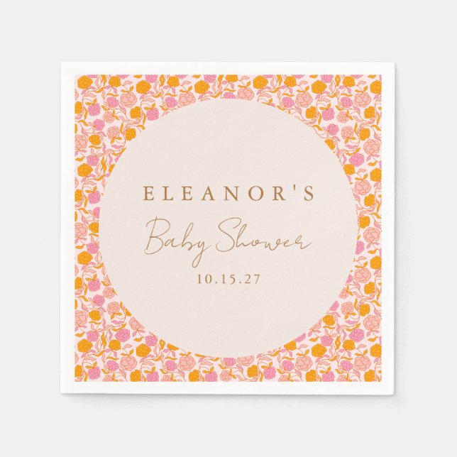 Boho Pink Orange Niedliche Babydusche Custom Serviette (Vorderseite)