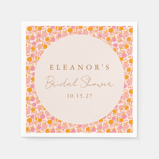 Boho Pink Orange Niedliches Brautparty Serviette (Vorderseite)