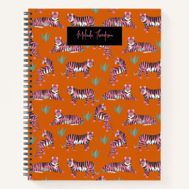 Boho Pink Orange Tiger Animal Pattern   Notizbuch