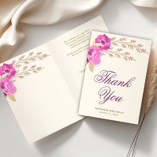 Boho Pink Orchid Floral Ivory Wedding Dankeskarte
