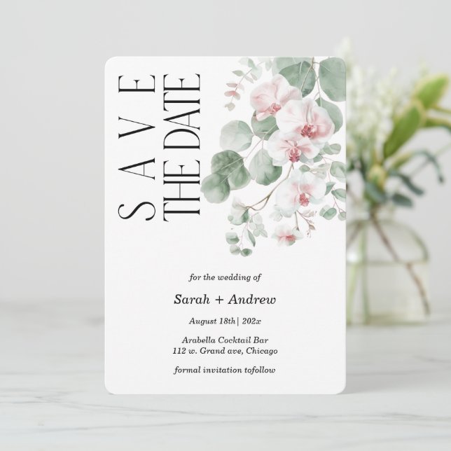 Boho Pink Orchid Save the Date Vorlage drucken (Stehend Vorderseite)