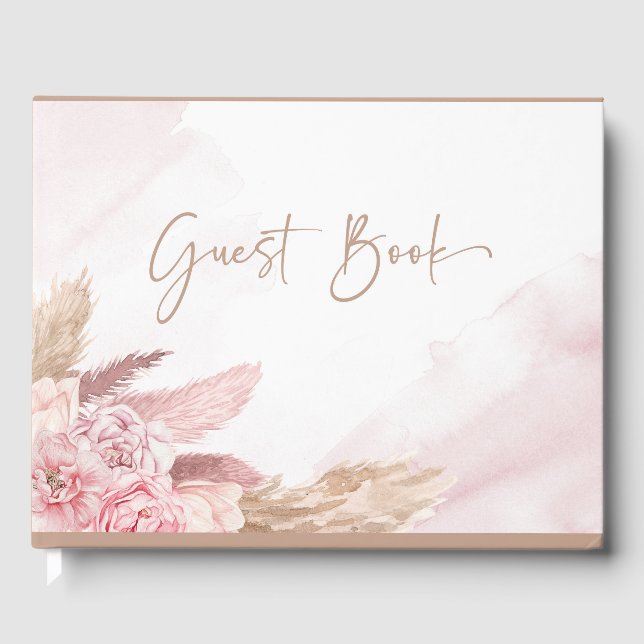 Boho Pink Pampas Baby shower d'herbe Livre d'invit (Recto)