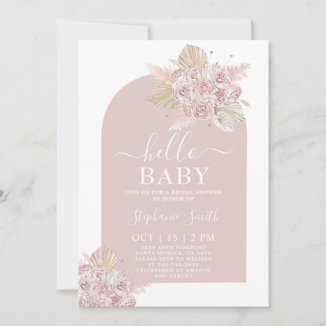 Boho pink Pampas Grass Baby Shower Einladung (Vorderseite)