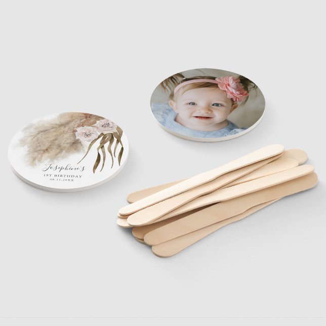 Boho Pink Pampas Grass Birthday Foto Fächer (Non-assembled)