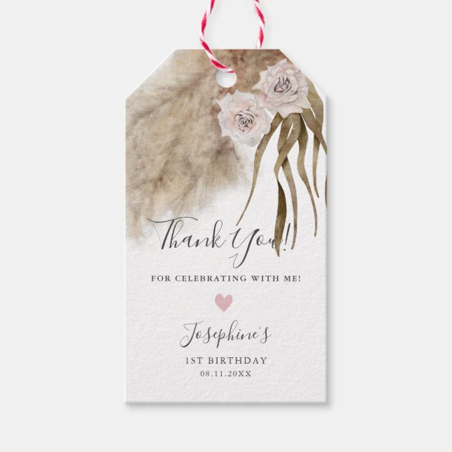 Boho Pink Pampas Grass Birthday Party Gefallen Geschenkanhänger (Vorderseite)
