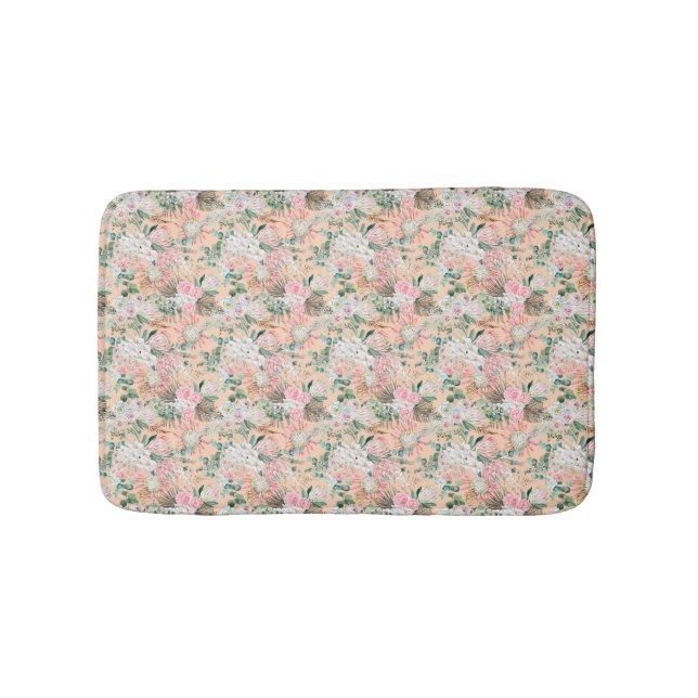 Boho Pink Peach White Floral Eukalyptus Trendy Badematte (Vorderseite)