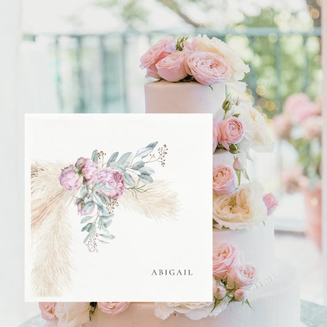 Boho Pink Peonies Custom Brautparty Serviette (Von Creator hochgeladen)