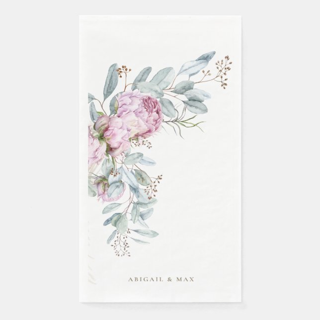 Boho Pink Peonies Personalisiert Wedding Serviette (Vorderseite)