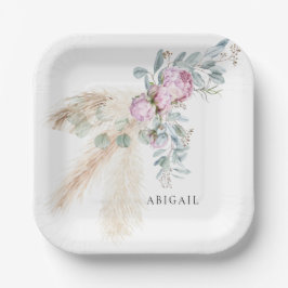 Boho Pink Peonies Personalisiertes Brautparty Pappteller