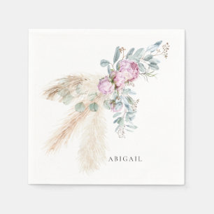Boho Pink Peonies Personalisiertes Brautparty Serviette