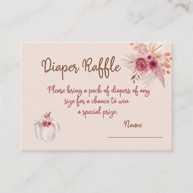 Boho Pink Pumpkin Autumn Diaper Raffle  Begleitkarte (Vorderseite)