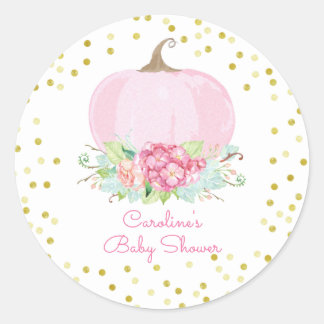 Boho Pink Pumpkin Gold Dots Baby Girl Dusche Runder Aufkleber