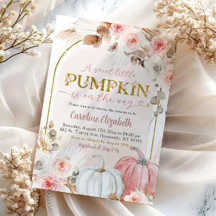 Boho Pink Pumpkin Herbst Babydusche Einladung