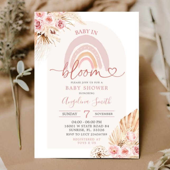 Boho Pink Rainbow Baby in Bloom Baby Dusche Invita Einladung (Von Creator hochgeladen)