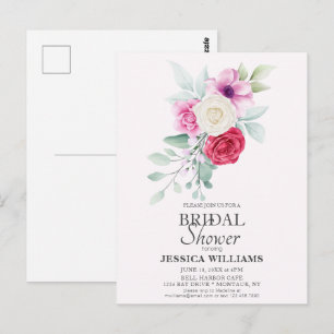 Boho Pink Rose Floral Bouquet Brautparty Postkarte