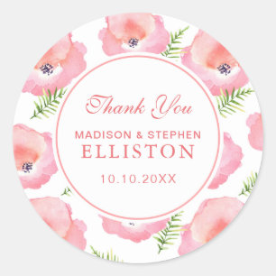 Boho Pink Rose Floral Watercolor   Vielen Dank Runder Aufkleber