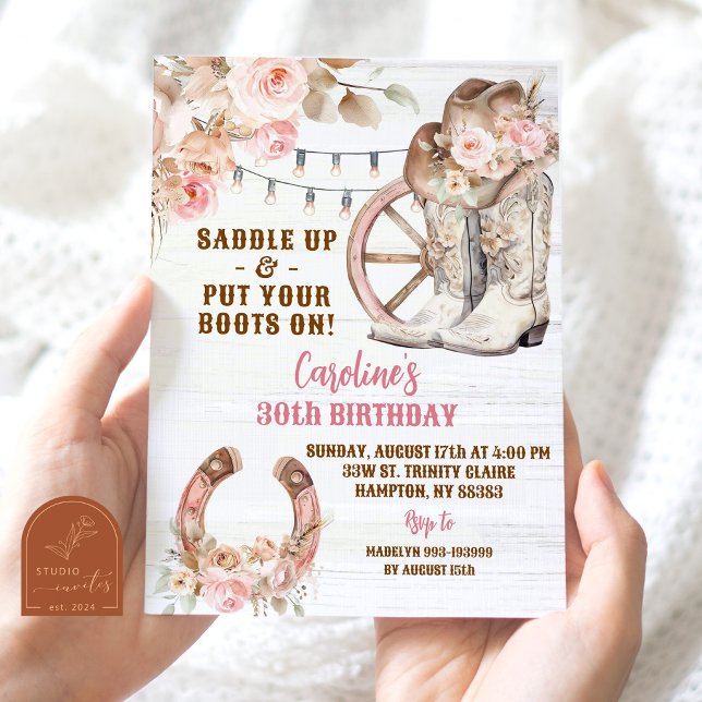 Boho Pink Rustikaler Western Cowgirl Birthday Einladung (Von Creator hochgeladen)
