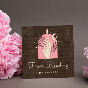 Boho Pink Schlange Heilende Hand Himmelsmond Tarot Quadratische Visitenkarte