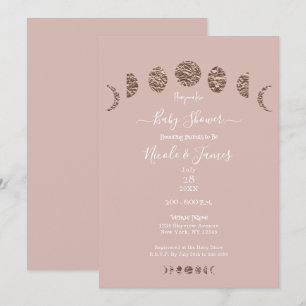 Boho Pink Shine Mondphasen Moderne Babyparty Einladung