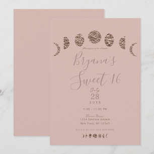 Boho Pink Shine Mondphasen Moderne Sweet 16 Party Einladung