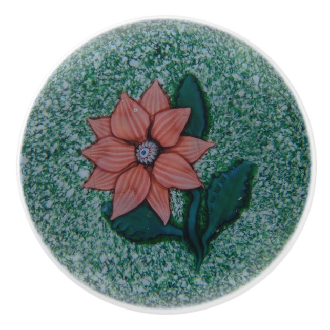 Boho Pink Single Blume Green Sparkle Keramikknauf (Vorderseite)