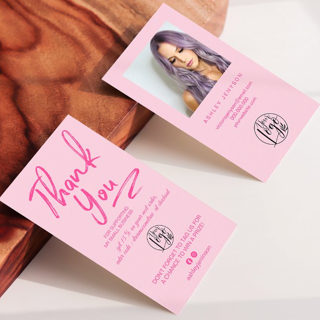 Boho pink Skript Foto Logo-Bestellung vielen Dank Visitenkarte (Von Creator hochgeladen)