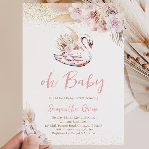 Boho Pink Swan Baby Shower Einladung