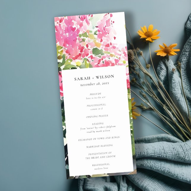 Boho Pink Tropical Bougainvillea Wedding Program Einladung (Von Creator hochgeladen)